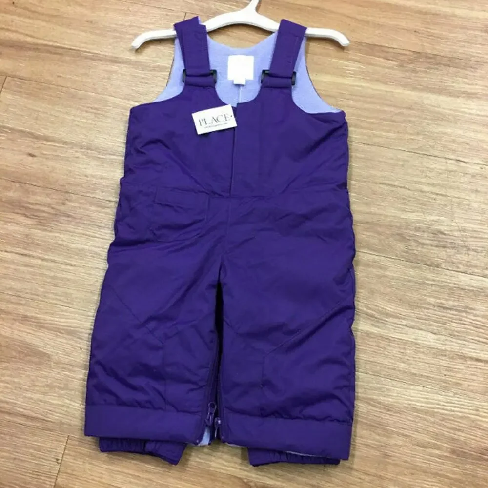 Children's Place Girls Ski Bib Sz 6-9 Months Purple Snow Pants Fleece Lined‎ NEW